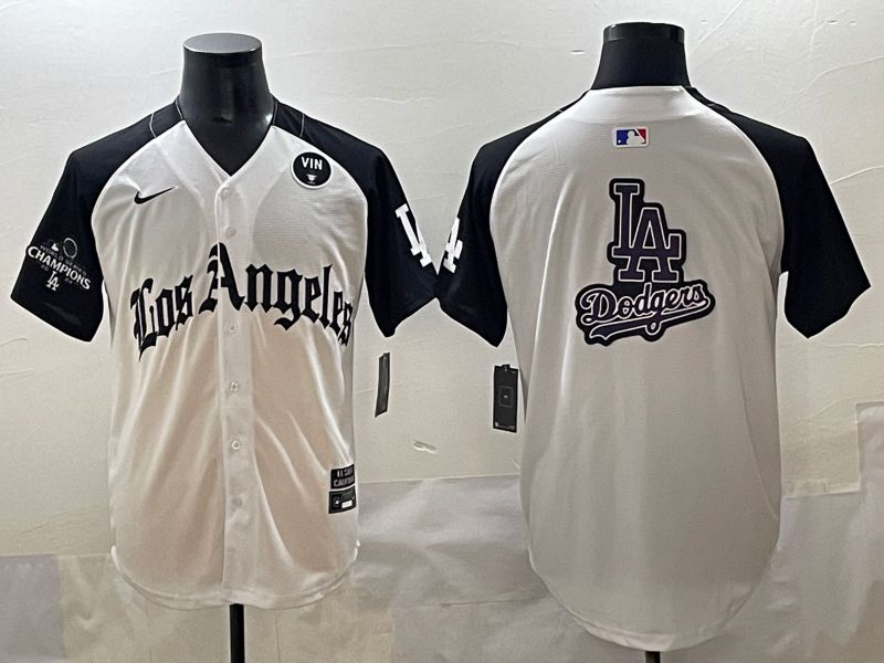 Men 2025 Los Angeles Dodgers Blank White black Five generations Joint Name Nike MLB Jersey style 52627